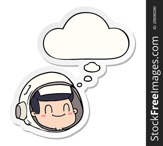 cartoon astronaut face with thought bubble as a printed sticker