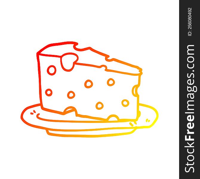 Warm Gradient Line Drawing Cartoon Cheese On Plate