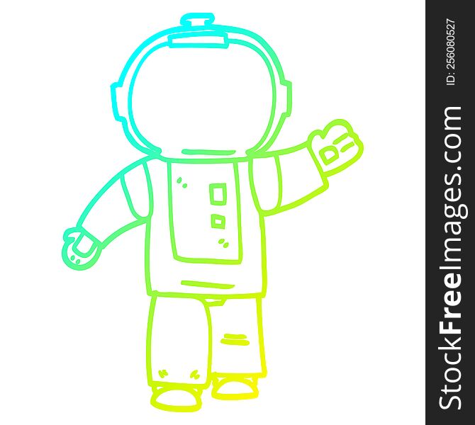 cold gradient line drawing of a cartoon walking astronaut