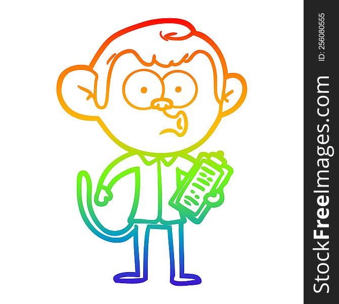 rainbow gradient line drawing of a cartoon salesman monkey