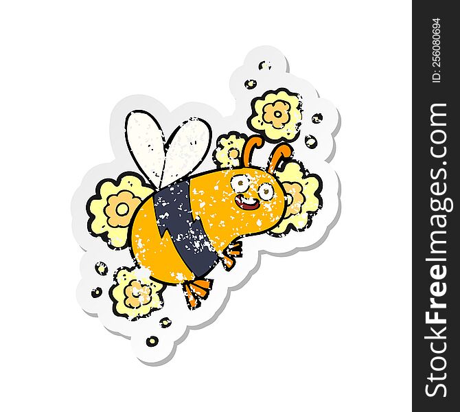 Retro Distressed Sticker Of A Cartoon Bee