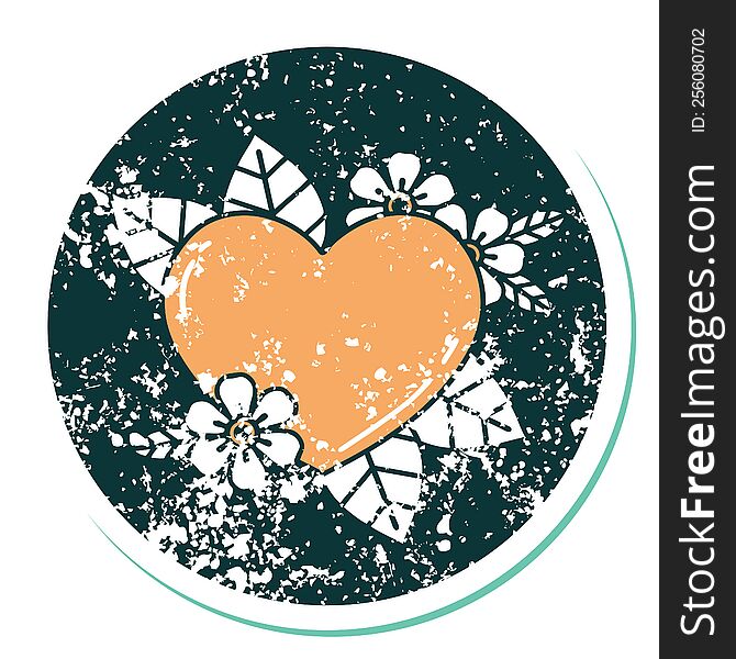 iconic distressed sticker tattoo style image of a botanical heart. iconic distressed sticker tattoo style image of a botanical heart