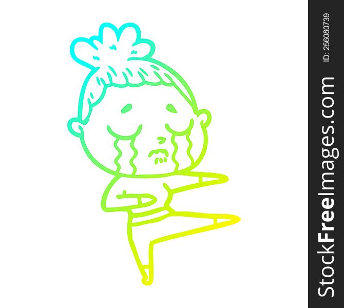 cold gradient line drawing of a cartoon crying woman dancing
