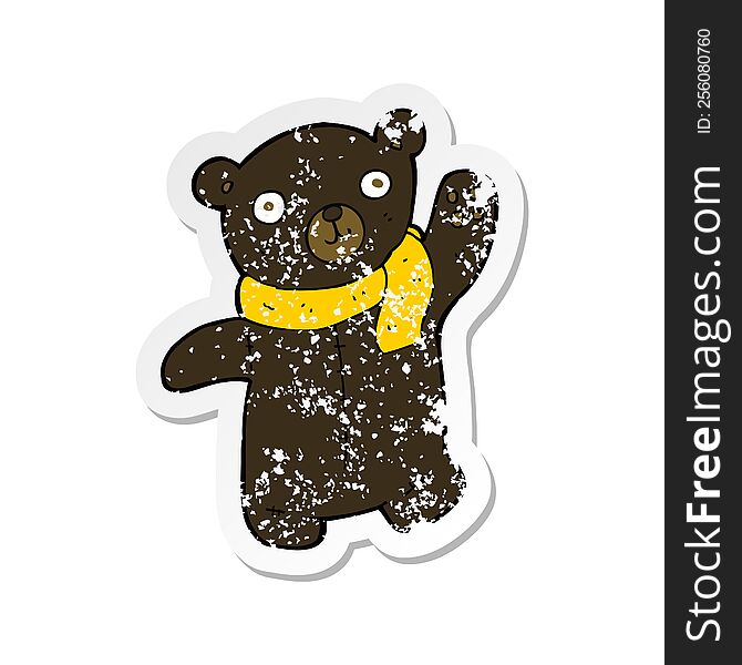 retro distressed sticker of a cute cartoon black teddy bear