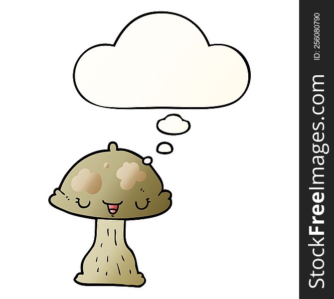 cartoon toadstool with thought bubble in smooth gradient style