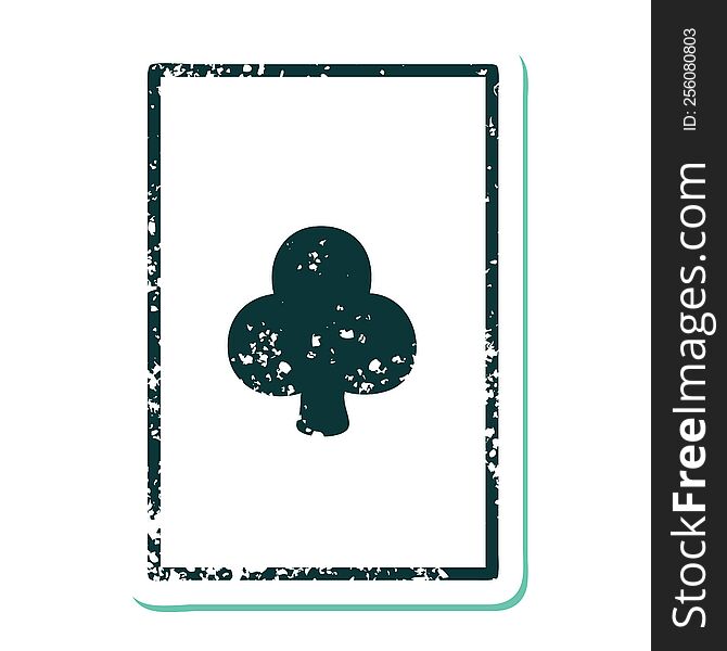 distressed sticker tattoo style icon of the ace of clubs