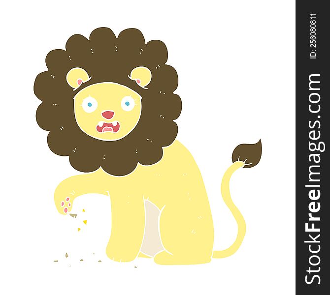 Flat Color Illustration Of A Cartoon Lion With Thorn In Foot