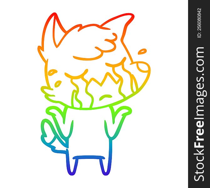Rainbow Gradient Line Drawing Crying Fox Shrugging Shoulders