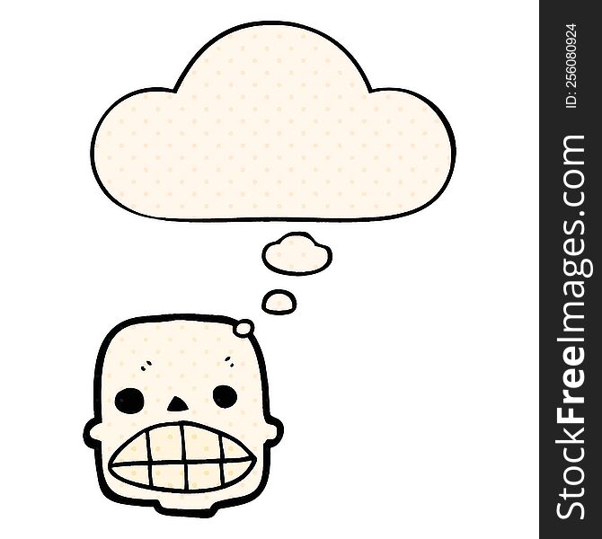 cartoon skull with thought bubble in comic book style