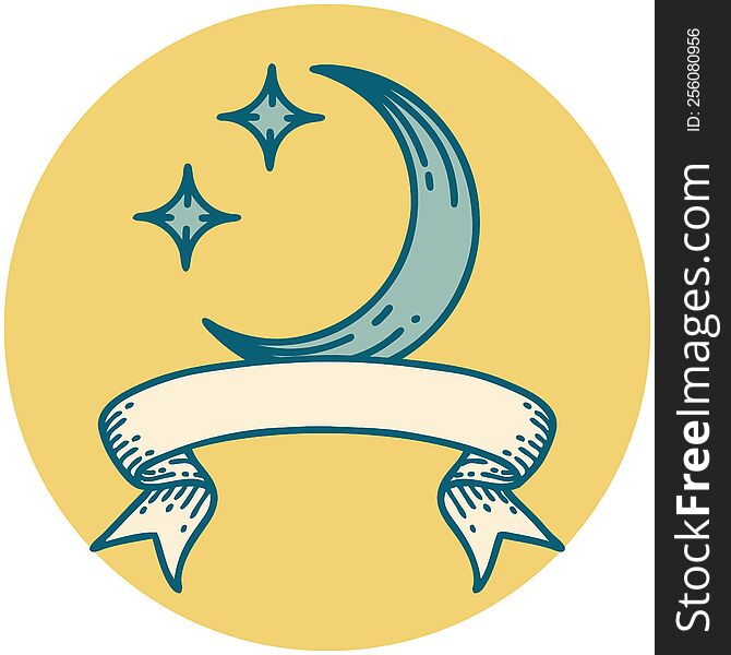 Icon With Banner Of A Moon And Stars