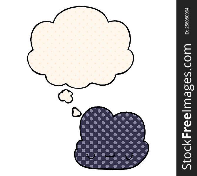 cute cartoon cloud and thought bubble in comic book style