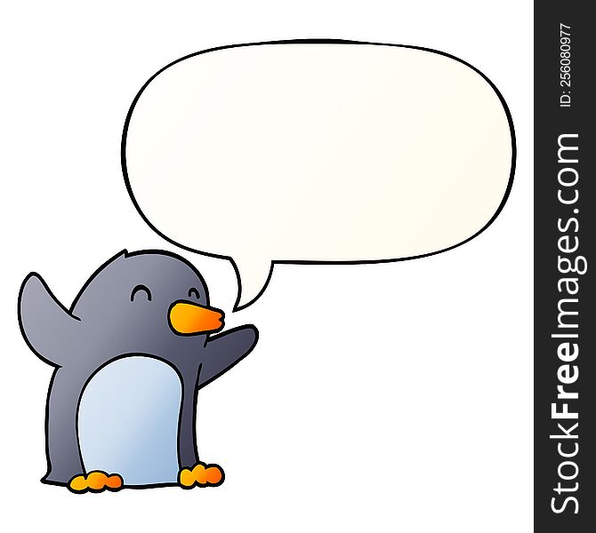 Cartoon Excited Penguin And Speech Bubble In Smooth Gradient Style