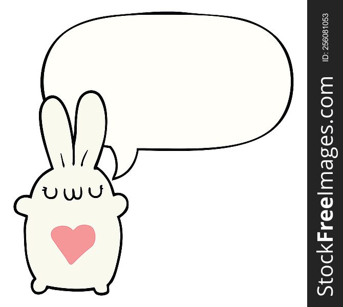 Cute Cartoon Rabbit And Love Heart And Speech Bubble