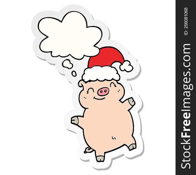 Cartoon Happy Christmas Pig And Thought Bubble As A Printed Sticker