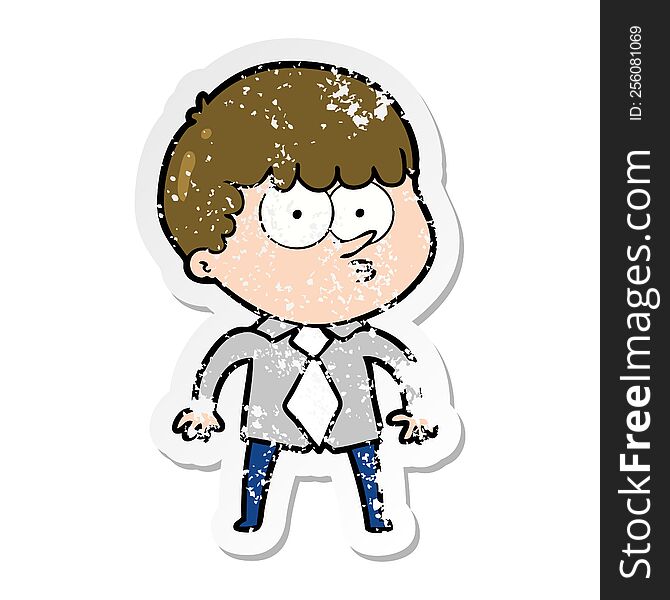 Distressed Sticker Of A Cartoon Nervous Boy In Shirt And Tie