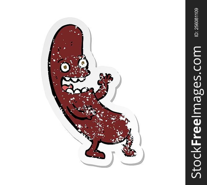 Retro Distressed Sticker Of A Cartoon Sausage