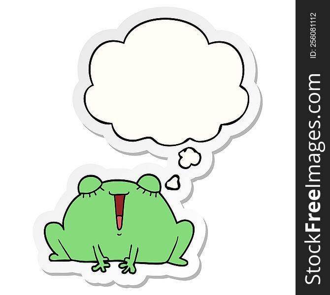 cute cartoon frog with thought bubble as a printed sticker