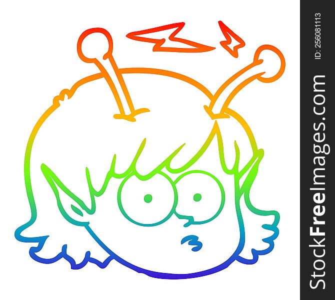 Rainbow Gradient Line Drawing Cartoon Telepathic Alien Space Girl Face