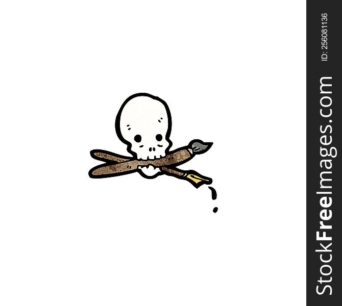 Cartoon Skull Holding Paintbrush In Mouth