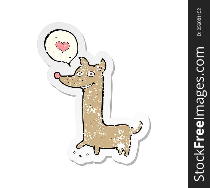 retro distressed sticker of a cartoon dog with love heart