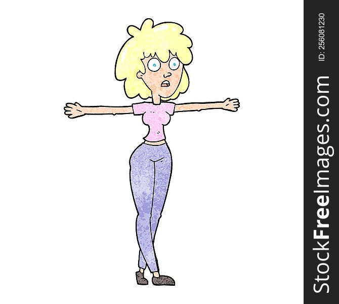 Textured Cartoon Woman Spreading Arms