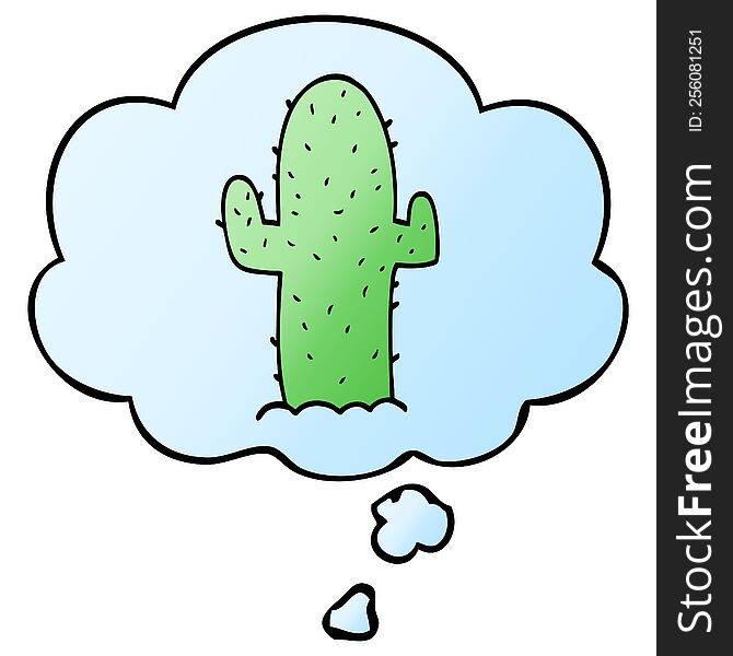 cartoon cactus with thought bubble in smooth gradient style