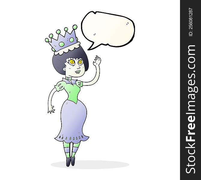 Speech Bubble Cartoon Vampire Queen Waving