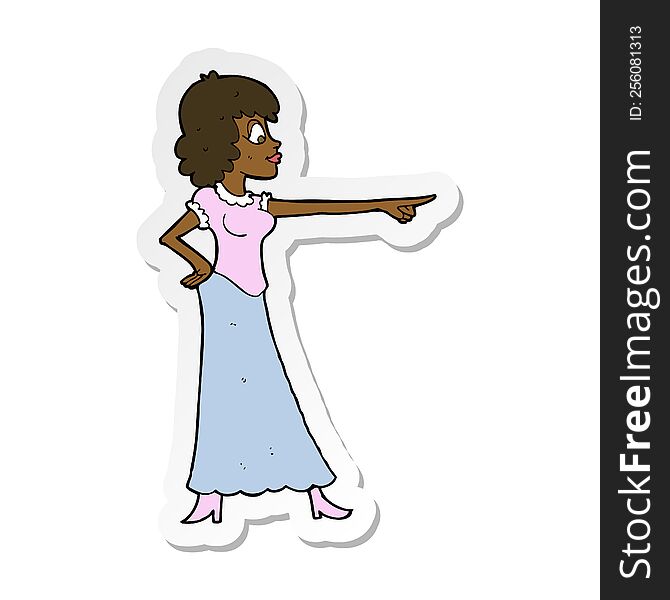 sticker of a cartoon woman pointing finger