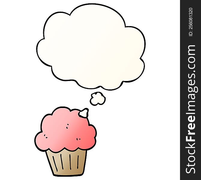Cartoon  Muffin And Thought Bubble In Smooth Gradient Style