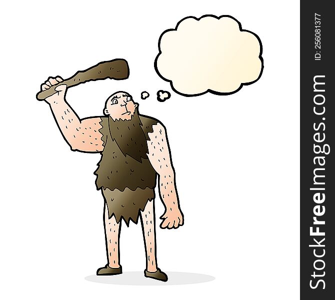 Cartoon Neanderthal With Thought Bubble
