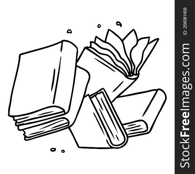 Line Drawing Doodle Of A Collection Of Books