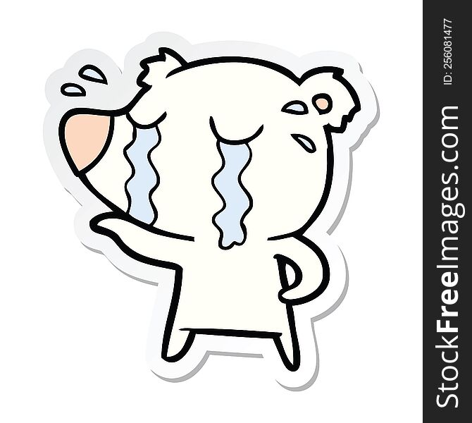 sticker of a cartoon crying polar bear