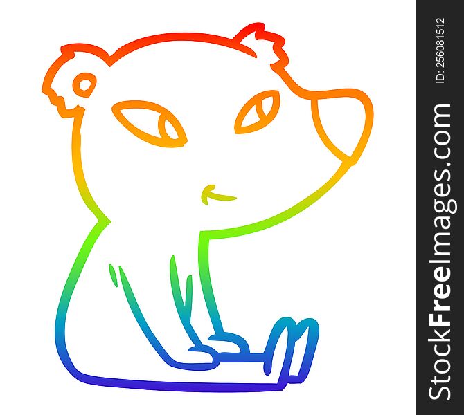 Rainbow Gradient Line Drawing Cute Cartoon Bear Sitting
