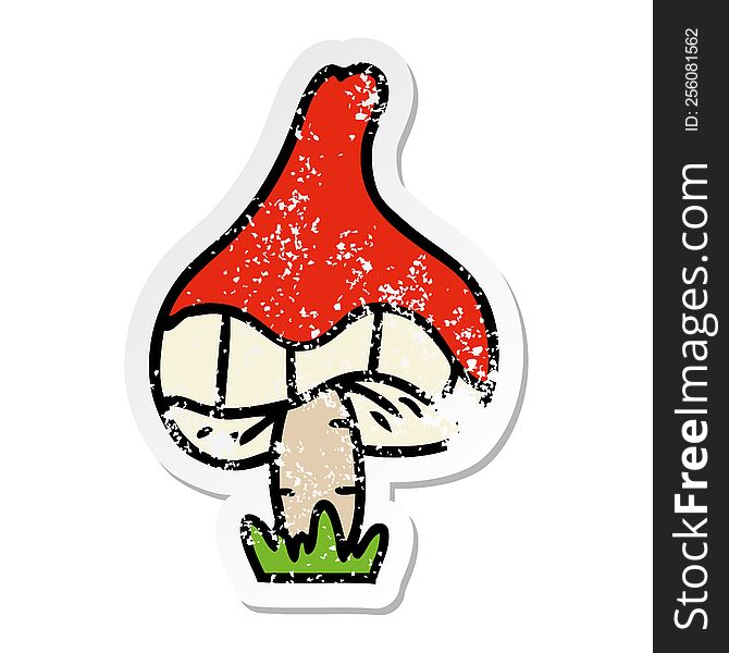 distressed sticker cartoon doodle of a single mushroom