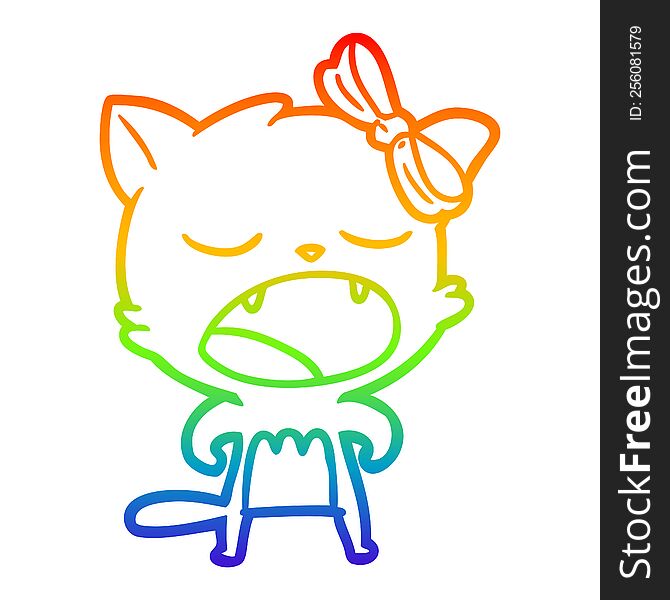 rainbow gradient line drawing of a cartoon cat meowing