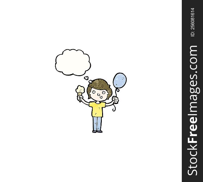 Cartoon Boy With Ice Cream And Balloon