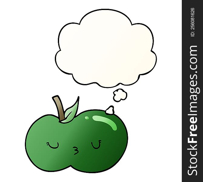Cartoon Cute Apple And Thought Bubble In Smooth Gradient Style