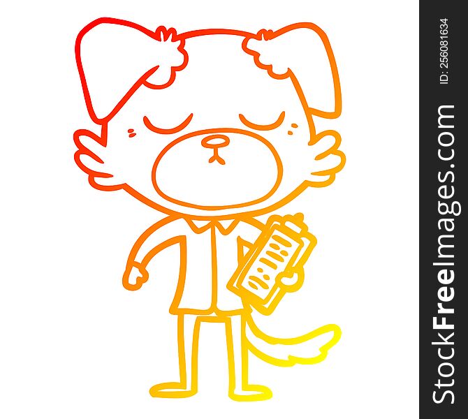 Warm Gradient Line Drawing Cute Cartoon Dog Wearing Office Shirt