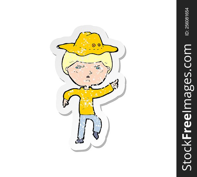 Retro Distressed Sticker Of A Cartoon Man In Hat