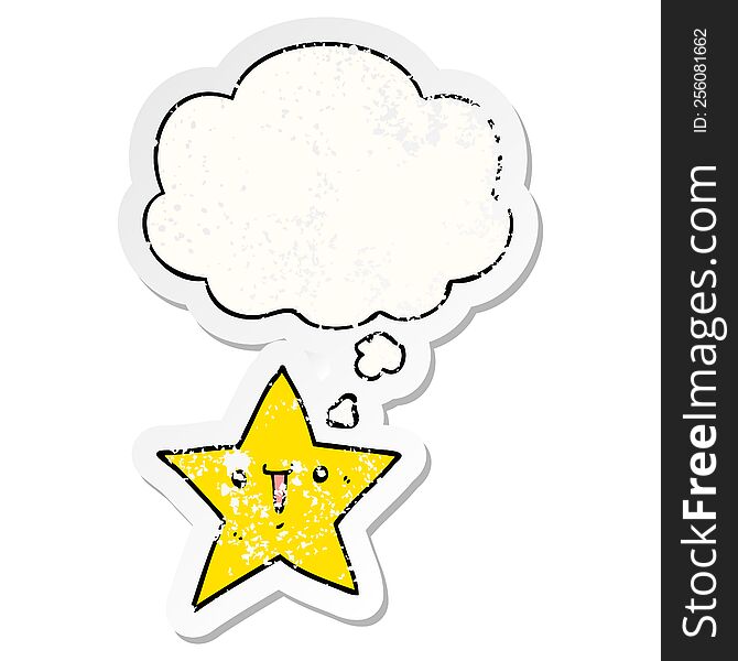 Cute Cartoon Star And Thought Bubble As A Distressed Worn Sticker
