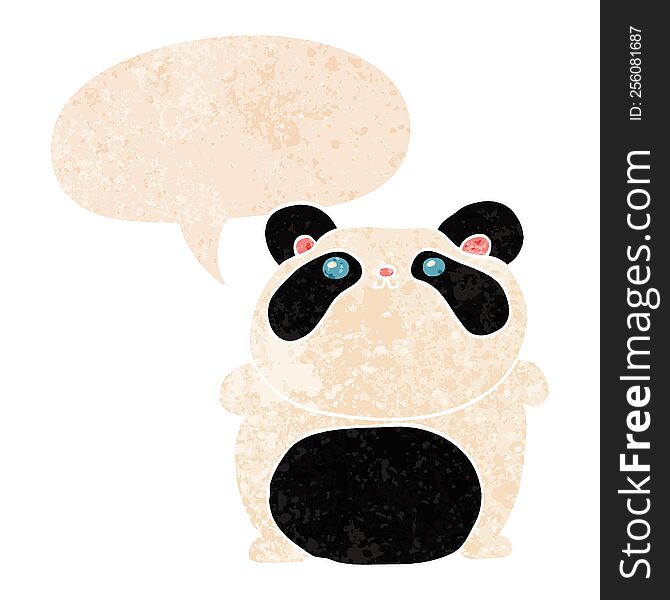 Cartoon Panda And Speech Bubble In Retro Textured Style