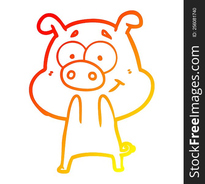 warm gradient line drawing of a happy cartoon pig