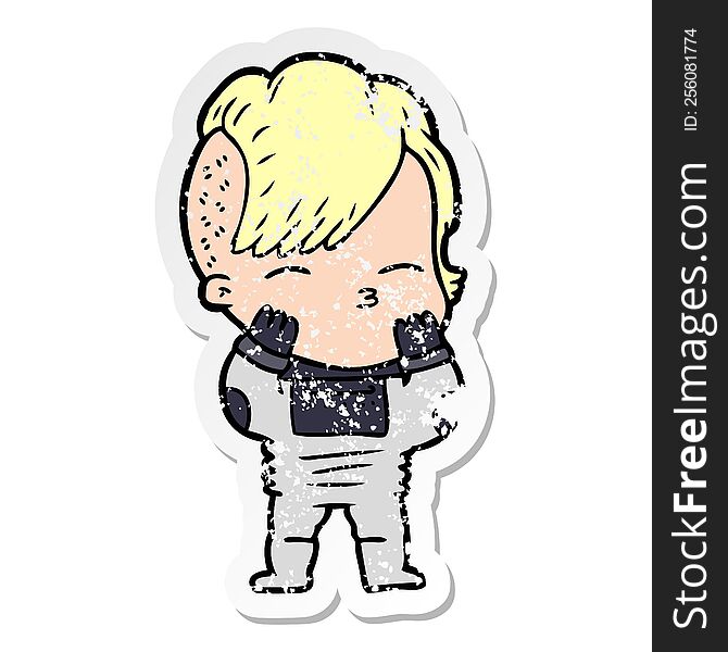 Distressed Sticker Of A Cartoon Girl Wearing Futuristic Clothes