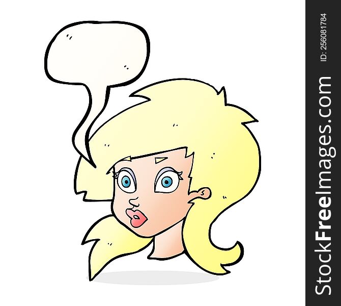 cartoon pretty surprised woman with speech bubble