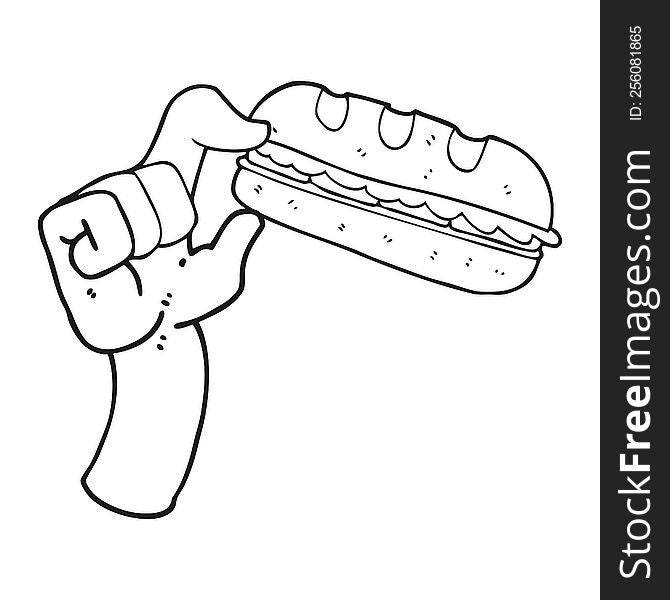 freehand drawn black and white cartoon sub sandwich