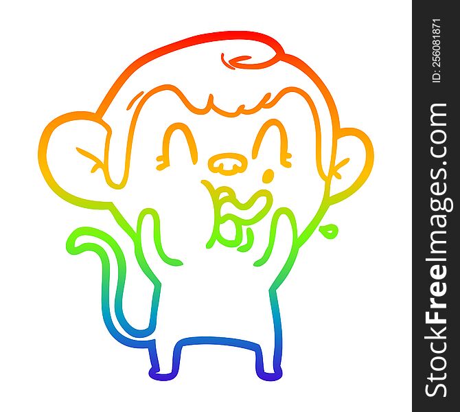 rainbow gradient line drawing of a crazy cartoon monkey
