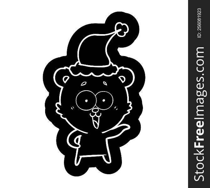 laughing teddy  bear cartoon icon of a wearing santa hat