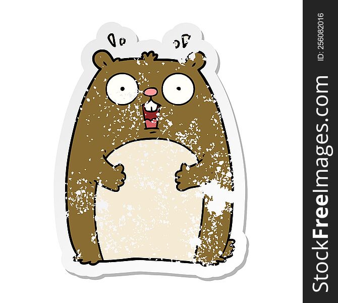 distressed sticker of a cartoon shocked ground hog