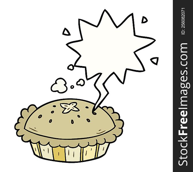 hot cartoon pie fresh out of the oven and speech bubble