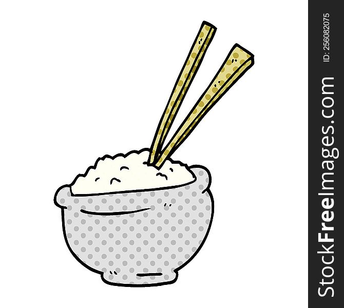 cartoon doodle bowl of rice with chopsticks